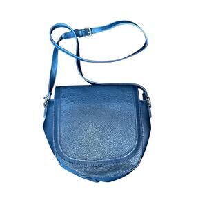 Sole Society Nordstrom Vegan Leather Flap Front Crossbody Saddle Bag Purse Blue